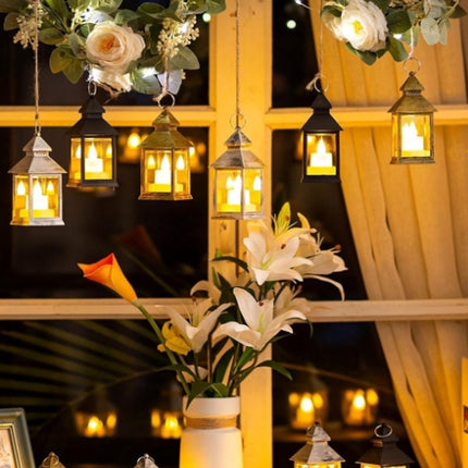 Decorative black lanterns for outdoor tables - Set of 2 mini LED metal lanterns for Halloween, weddings, Ramadan, gardens, Christmas, balconies, indoor and outdoor parties.