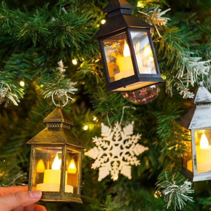 Decorative black lanterns for outdoor tables - Set of 2 mini LED metal lanterns for Halloween, weddings, Ramadan, gardens, Christmas, balconies, indoor and outdoor parties.
