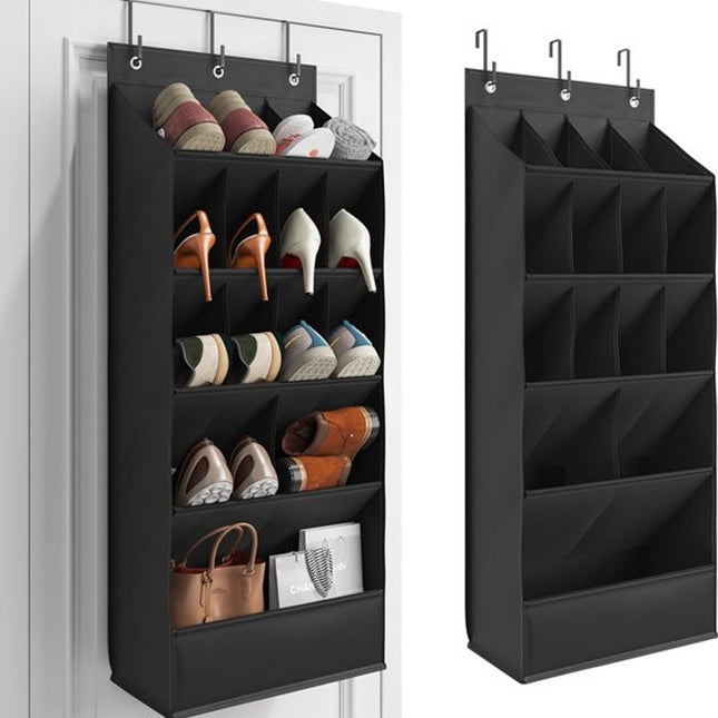Hanging Shoe Organizer - Shoe Storage - 15 Large Compartments - Met Haken - Over-the-Door Organizer - Space-Saving Shoe Organizer - For Shoes, Home Accessories - Black.