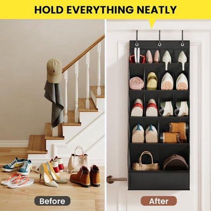 Hanging Shoe Organizer - Shoe Storage - 15 Large Compartments - Met Haken - Over-the-Door Organizer - Space-Saving Shoe Organizer - For Shoes, Home Accessories - Black.