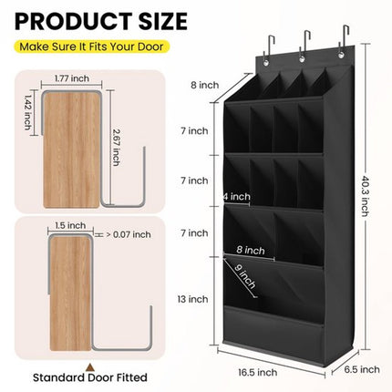 Hanging Shoe Organizer - Shoe Storage - 15 Large Compartments - Met Haken - Over-the-Door Organizer - Space-Saving Shoe Organizer - For Shoes, Home Accessories - Black.