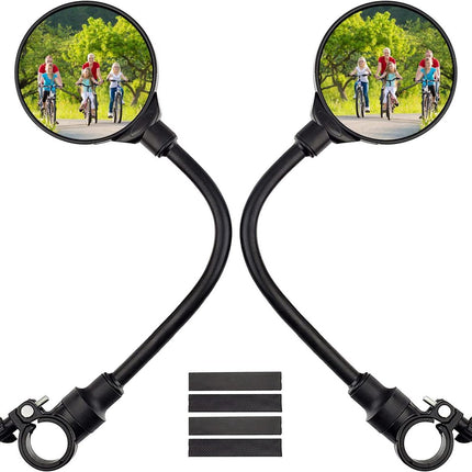 2-Piece Convex Bicycle Mirrors - Universal HD Handlebar Mirrors with 360-Degree Rotation and Wider Field of View for Bicycles and Electric Bikes.