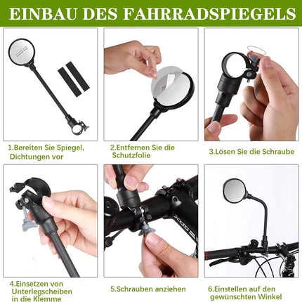 2-Piece Convex Bicycle Mirrors - Universal HD Handlebar Mirrors with 360-Degree Rotation and Wider Field of View for Bicycles and Electric Bikes.