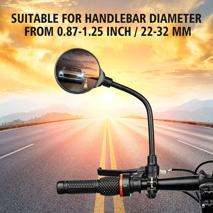 2-Piece Convex Bicycle Mirrors - Universal HD Handlebar Mirrors with 360-Degree Rotation and Wider Field of View for Bicycles and Electric Bikes.