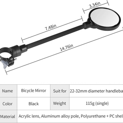 2-Piece Convex Bicycle Mirrors - Universal HD Handlebar Mirrors with 360-Degree Rotation and Wider Field of View for Bicycles and Electric Bikes.