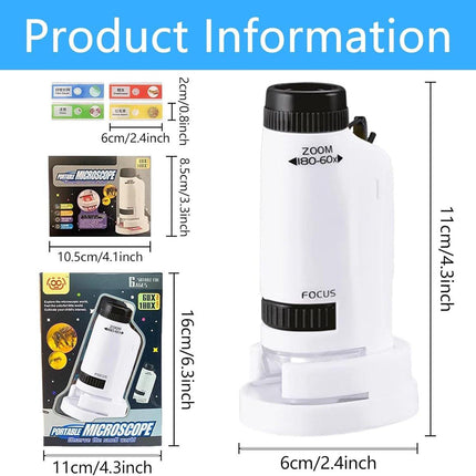 Microscope - Children's Microscope - Portable Pocket Microscope - Mini 60X-180X - Kids Exploration Kit - for Students, Science and Play.