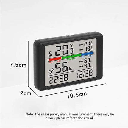 Wekker - Digital Hygrometer - Room Thermometer - Temperature and Humidity Meter - Baby's Room - Children's Room - Office - Kitchen - Wall Mounted in Garage - Desk Alarm Clock - Christmas Gift - Black.