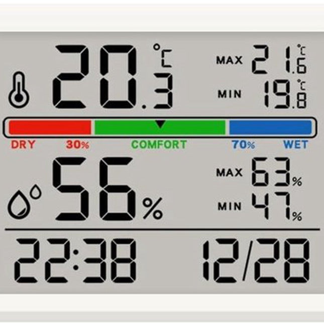 Wekker - Weather Station - Digital Hygrometer - Room Thermometer - Temperature and Humidity Meter - Baby's Room - Children's Room - Office - Kitchen - Wall Mounted in Garage - Desk Alarm Clock - Christmas Gift - White.