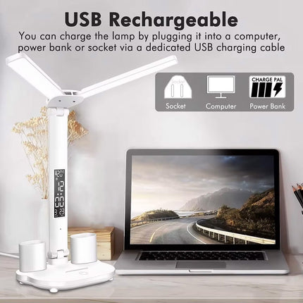 LED Desk Lamp - Table Lamp - Daylight Lamp - Dimmable - USB Rechargeable Touch Desk Lamp - Reading Lamp with Eye Protection in 3 Colors - 3-in-1 LCD Screen.