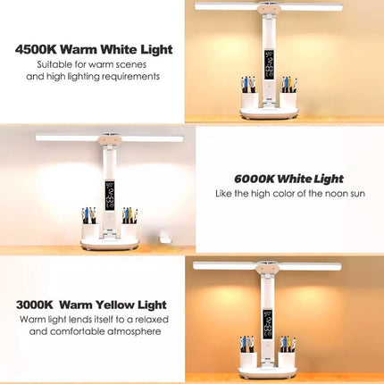 LED Desk Lamp - Table Lamp - Daylight Lamp - Dimmable - USB Rechargeable Touch Desk Lamp - Reading Lamp with Eye Protection in 3 Colors - 3-in-1 LCD Screen.