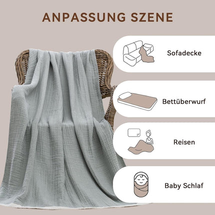 Blanket - Cozy  - et - Soft  - et - Soft and cuddly muslin bedspread - Cotton  - et - Living room  - et - Suitable for all seasons - As a sofa cover - Bedroom - 150x200cm.