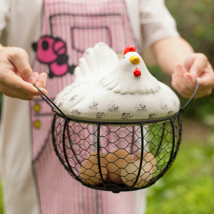 Egg basket, egg holder, egg storage, metal fruit bowl, chicken pattern, ceramic egg storage basket, iron basket for 15 eggs, egg holder, storage case, container.
