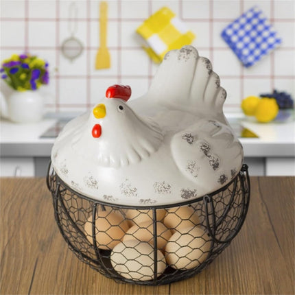 Egg basket, egg holder, egg storage, metal fruit bowl, chicken pattern, ceramic egg storage basket, iron basket for 15 eggs, egg holder, storage case, container.