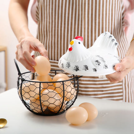 Egg basket, egg holder, egg storage, metal fruit bowl, chicken pattern, ceramic egg storage basket, iron basket for 15 eggs, egg holder, storage case, container.
