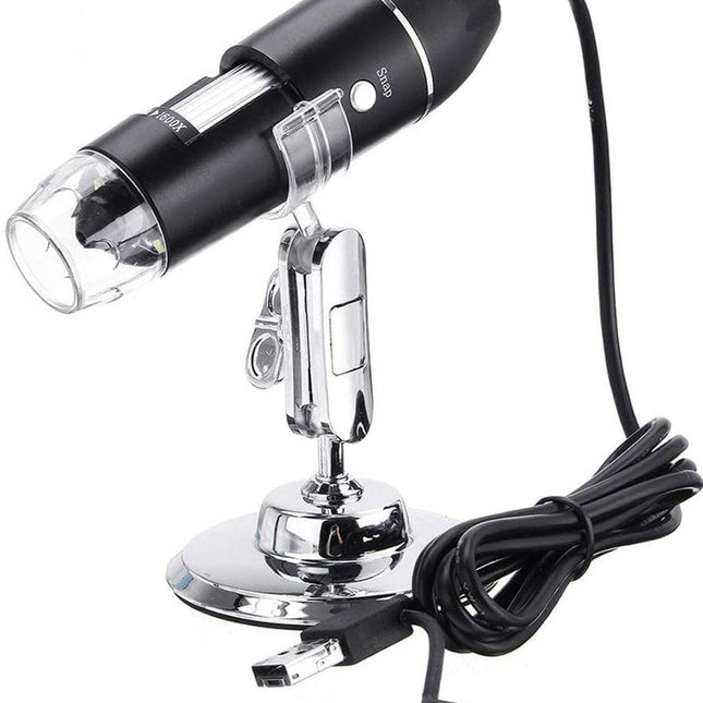 Microscope - Children's Microscope - USB Type-C Digital Microscope - 3 in 1, 50X-1600X Magnification - Adapter and Endoscope with Stand - Black.