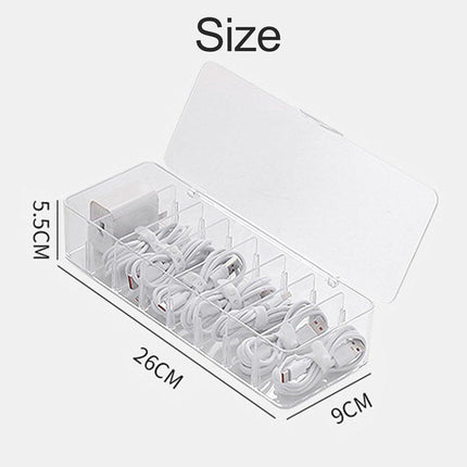 Cable storage box - Cable organizer with 10 cable ties - Cable storage box - Clear plastic storage box for office, workbench, living room, bedroom (large size with lid).