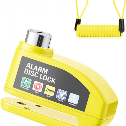 Bicycle disc brake lock - Disc brake alarm - With reminder cable - 7 mm - Motorcycle lock - Scooter lock - Disc brake lock - Yellow.