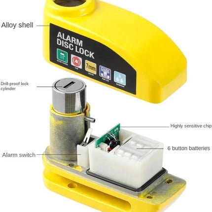 Brake disc lock with alarm - With reminder cable - 7 mm - Motorcycle lock - Scooter lock.