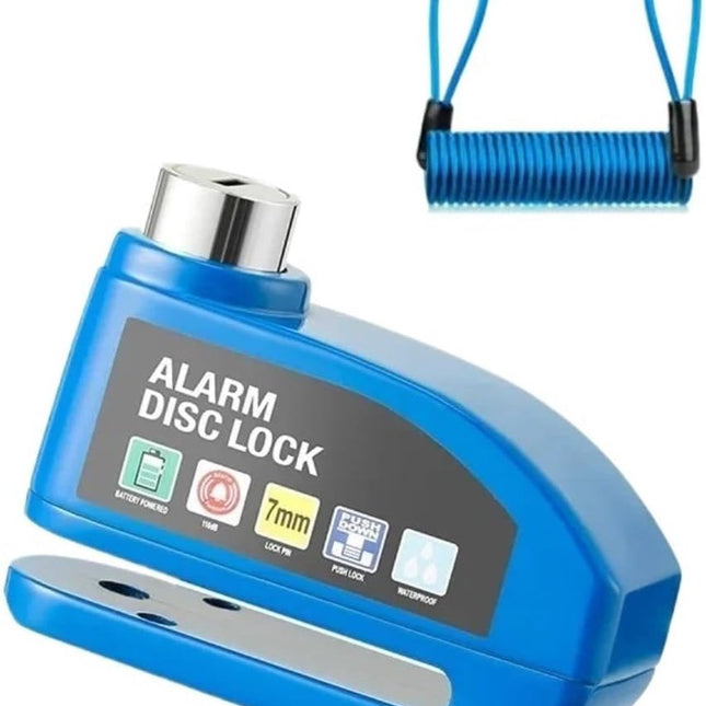 Bicycle disc brake lock - Disc brake alarm - With reminder cable - 7 mm - Motorcycle lock - Scooter lock - Disc brake lock - Blue