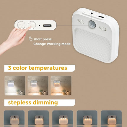Night light - Night light plug - Children's night light - Night light with motion detector - With 3 detection modes - Rechargeable - 3 light colors - With adjustable brightness - For stairs - Hallway - Children's room - Bedroom.
