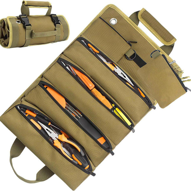 Roll-up tool bag - Tool belt - Open tool bag - with adjustable strap - Drill holder - Canvas - Roll-up pouch - Electrician's kit - Storage rack - Wrench organizer - No tool included!.