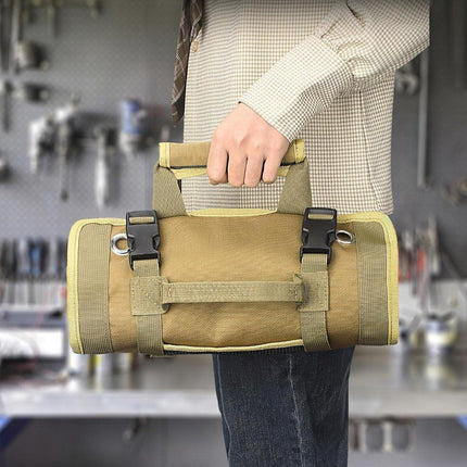 Roll-up tool bag - Tool belt - Open tool bag - with adjustable strap - Drill holder - Canvas - Roll-up pouch - Electrician's kit - Storage rack - Wrench organizer - No tool included!.
