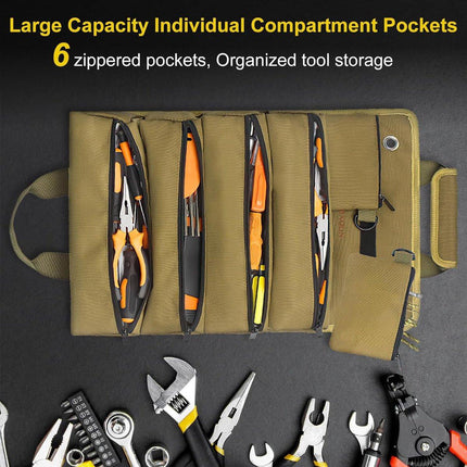 Roll-up tool bag - Tool belt - Open tool bag - with adjustable strap - Drill holder - Canvas - Roll-up pouch - Electrician's kit - Storage rack - Wrench organizer - No tool included!.