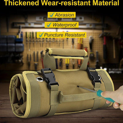 Roll-up tool bag - Tool belt - Open tool bag - with adjustable strap - Drill holder - Canvas - Roll-up pouch - Electrician's kit - Storage rack - Wrench organizer - No tool included!.