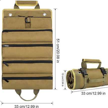 Roll-up tool bag - Tool belt - Open tool bag - with adjustable strap - Drill holder - Canvas - Roll-up pouch - Electrician's kit - Storage rack - Wrench organizer - No tool included!.