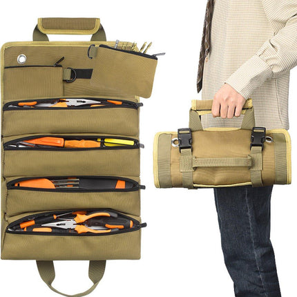 Roll-up tool bag - Tool belt - Open tool bag - with adjustable strap - Drill holder - Canvas - Roll-up pouch - Electrician's kit - Storage rack - Wrench organizer - No tool included!.