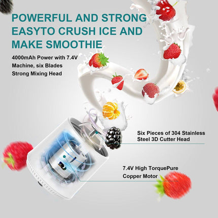 Blender - Mini Blender - Smoothie Maker - USB Rechargeable Mini Blender - Portable Blender for Milkshakes, Smoothies and Juices - Grijs.