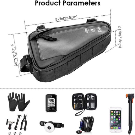 Bicycle pannier - Bicycle frame bag - Bicycle frame bag - Triangular bicycle frame bag - Storage bag - Reflective bicycle bag - Mountain bike, road bike accessories, large capacity - Black.