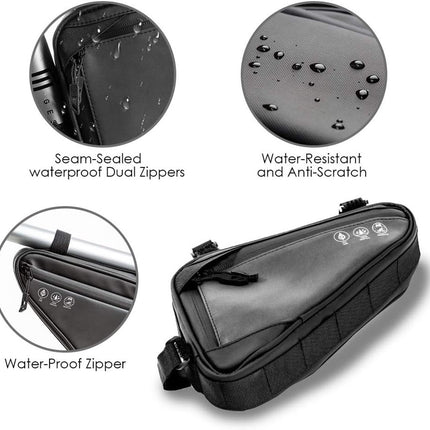 Bicycle pannier - Bicycle frame bag - Bicycle frame bag - Triangular bicycle frame bag - Storage bag - Reflective bicycle bag - Mountain bike, road bike accessories, large capacity - Black.
