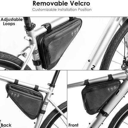 Bicycle pannier - Bicycle frame bag - Bicycle frame bag - Triangular bicycle frame bag - Storage bag - Reflective bicycle bag - Mountain bike, road bike accessories, large capacity - Black.