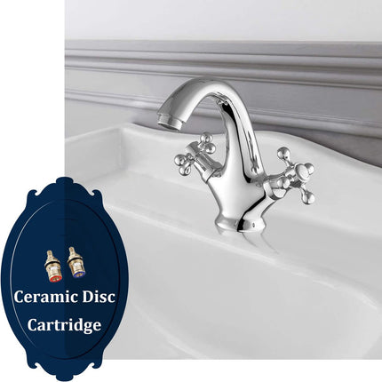 Faucets - Vintage Bathroom Faucets - Basin Faucets - Suitable for vintage bathroom basin faucets, Double handle mixer taps with cross handle, elegant design.