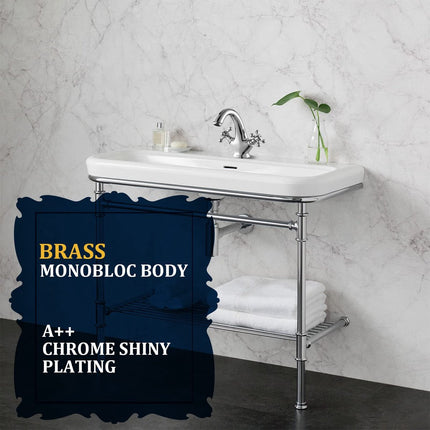 Faucets - Vintage Bathroom Faucets - Basin Faucets - Suitable for vintage bathroom basin faucets, Double handle mixer taps with cross handle, elegant design.