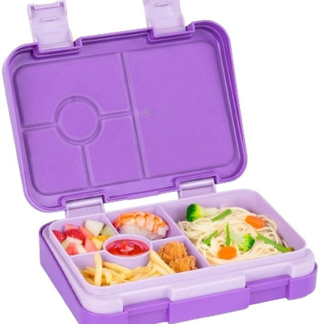 Kids Bento Lunch Box with 6 compartments for School, Kindergarten and Outdoors, Leakproof, Dishwasher Safe, BPA Free (purple).