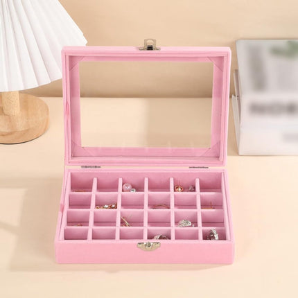 Sieradendoos - Sieradenhouder - Sieradendoos voor volwassenen - Sieradendoos voor meisjes - Sieradendoos van fluweel met deksel glazen - 24 compartmenten - Beige.
