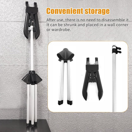 Hanger - Folding ironing hanger - Garment steamer hanger - Folding hanger - Hanger for portable garment steamer with ironing gloves - Telescopic support - Folding garment steamer hanger (black).