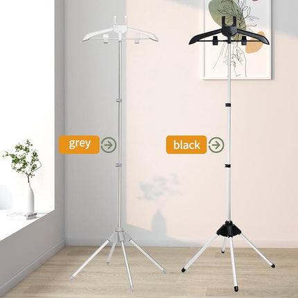 Hanger - Folding ironing hanger - Garment steamer hanger - Folding hanger - Hanger for portable garment steamer with ironing gloves - Telescopic support - Folding garment steamer hanger (black).
