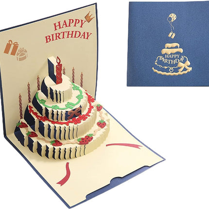 10 pcs Greeting cards - Blue pop-up birthday cake card - 3D birthday card - Pop-up cards - Cake greeting cards - Postcards - Perfect for a friend, wife, husband, or partner - Humorous card - Gift accessories.