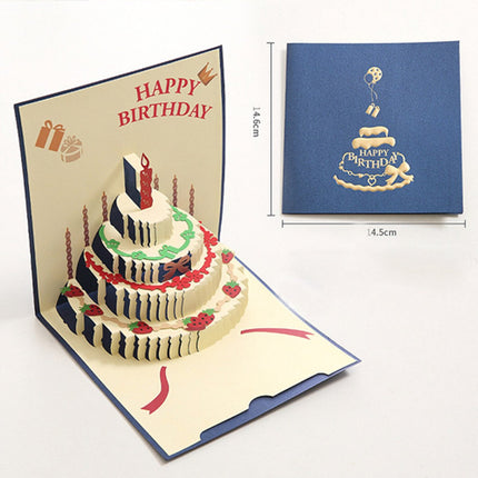 10 pcs Greeting cards - Blue pop-up birthday cake card - 3D birthday card - Pop-up cards - Cake greeting cards - Postcards - Perfect for a friend, wife, husband, or partner - Humorous card - Gift accessories.