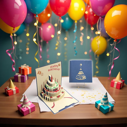 10 pcs Greeting cards - Blue pop-up birthday cake card - 3D birthday card - Pop-up cards - Cake greeting cards - Postcards - Perfect for a friend, wife, husband, or partner - Humorous card - Gift accessories.