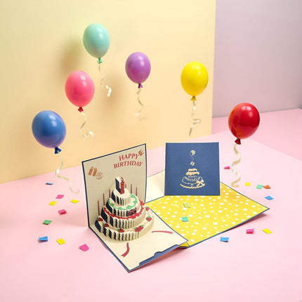 10 pcs Greeting cards - Blue pop-up birthday cake card - 3D birthday card - Pop-up cards - Cake greeting cards - Postcards - Perfect for a friend, wife, husband, or partner - Humorous card - Gift accessories.