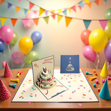 10 pcs Greeting cards - Blue pop-up birthday cake card - 3D birthday card - Pop-up cards - Cake greeting cards - Postcards - Perfect for a friend, wife, husband, or partner - Humorous card - Gift accessories.