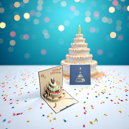 10 pcs Greeting cards - Blue pop-up birthday cake card - 3D birthday card - Pop-up cards - Cake greeting cards - Postcards - Perfect for a friend, wife, husband, or partner - Humorous card - Gift accessories.