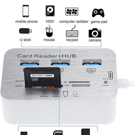 USB 3.0 Hub with 3-Port Splitter and Memory Card Reader - SD/TF/Micro SD Card Reader - USB 3.0 Hub.