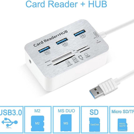 USB 3.0 Hub with 3-Port Splitter and Memory Card Reader - SD/TF/Micro SD Card Reader - USB 3.0 Hub.