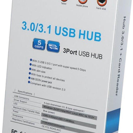 USB 3.0 Hub with 3-Port Splitter and Memory Card Reader - SD/TF/Micro SD Card Reader - USB 3.0 Hub.