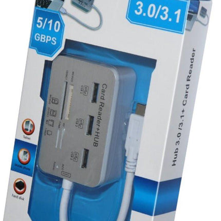 USB 3.0 Hub with 3-Port Splitter and Memory Card Reader - SD/TF/Micro SD Card Reader - USB 3.0 Hub.